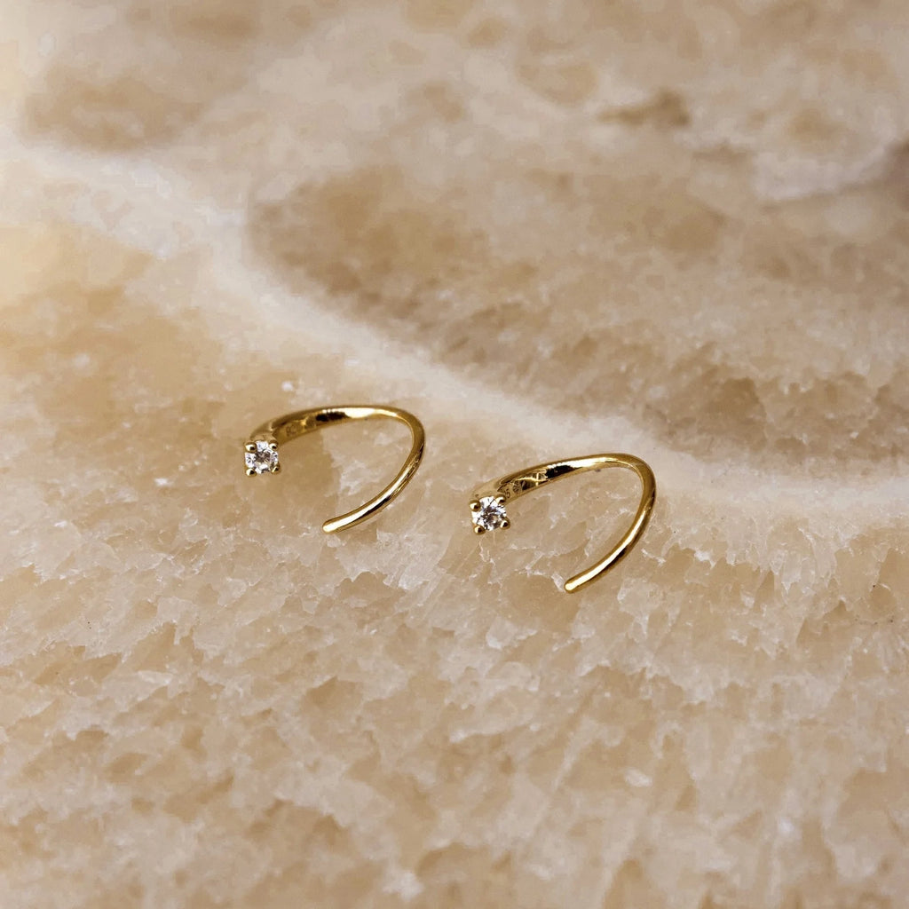 Diamond Jady Wire Hoops Silver 18K Gold Plated