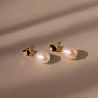 Midnight Pearl Drop Earrings Silver 18K Gold Plated