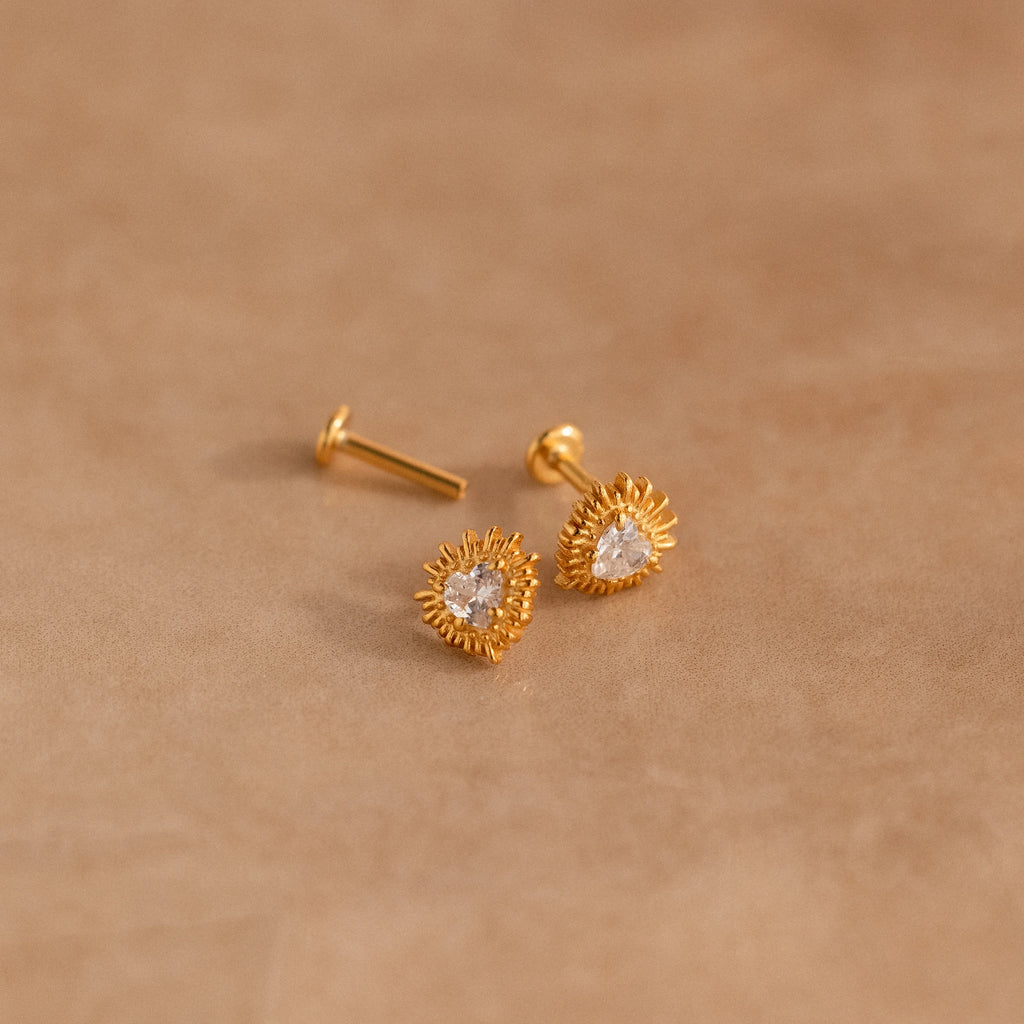 Sacred Heart Flat Back Studs Silver 18K Gold Plated