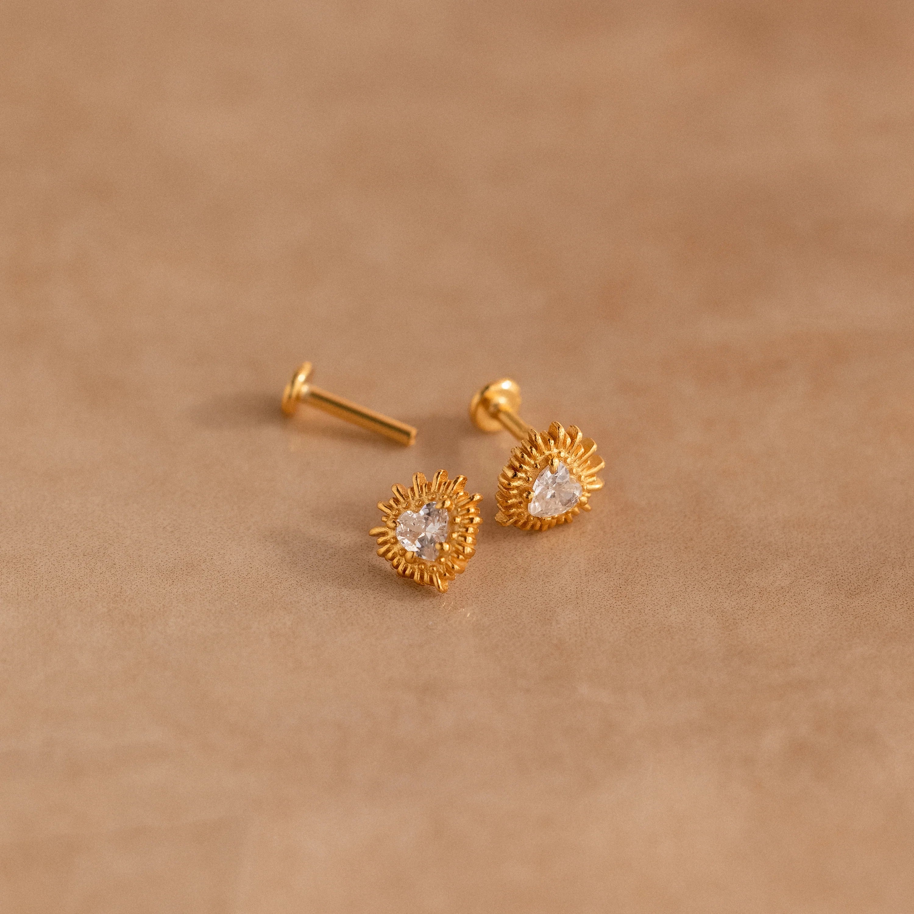 Sacred Heart Flat Back Studs Silver 18K Gold Plated