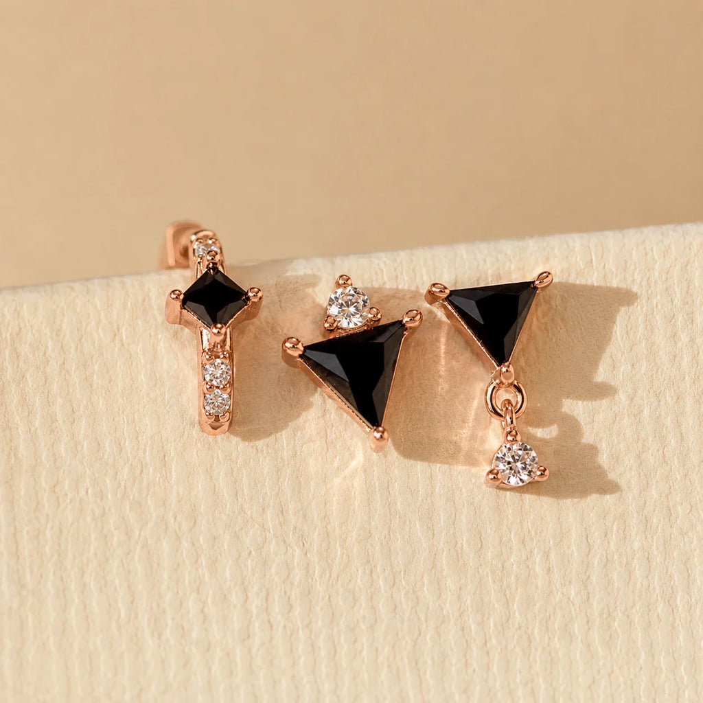 Black Art Deco Earrings Set