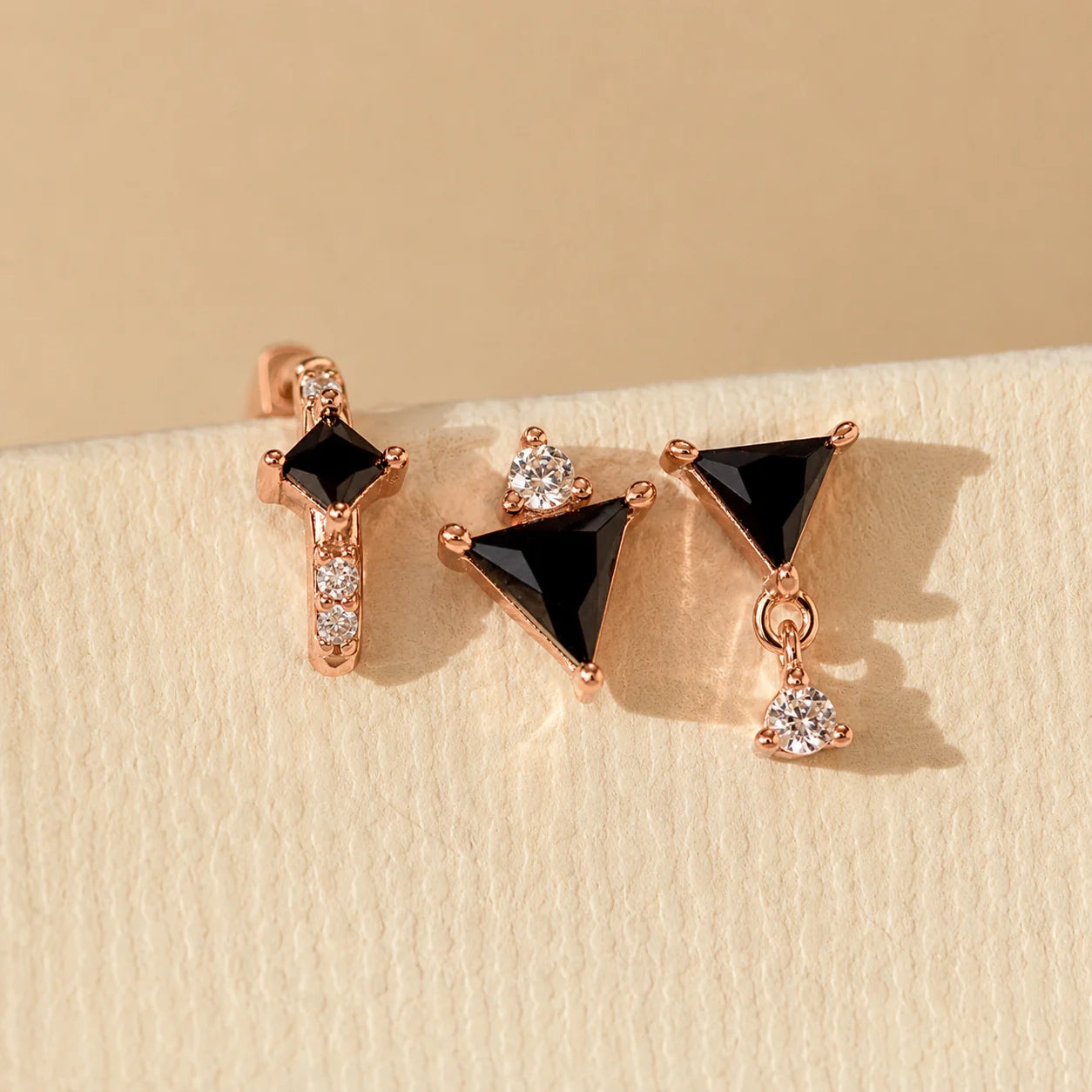 Black Art Deco Earrings Set