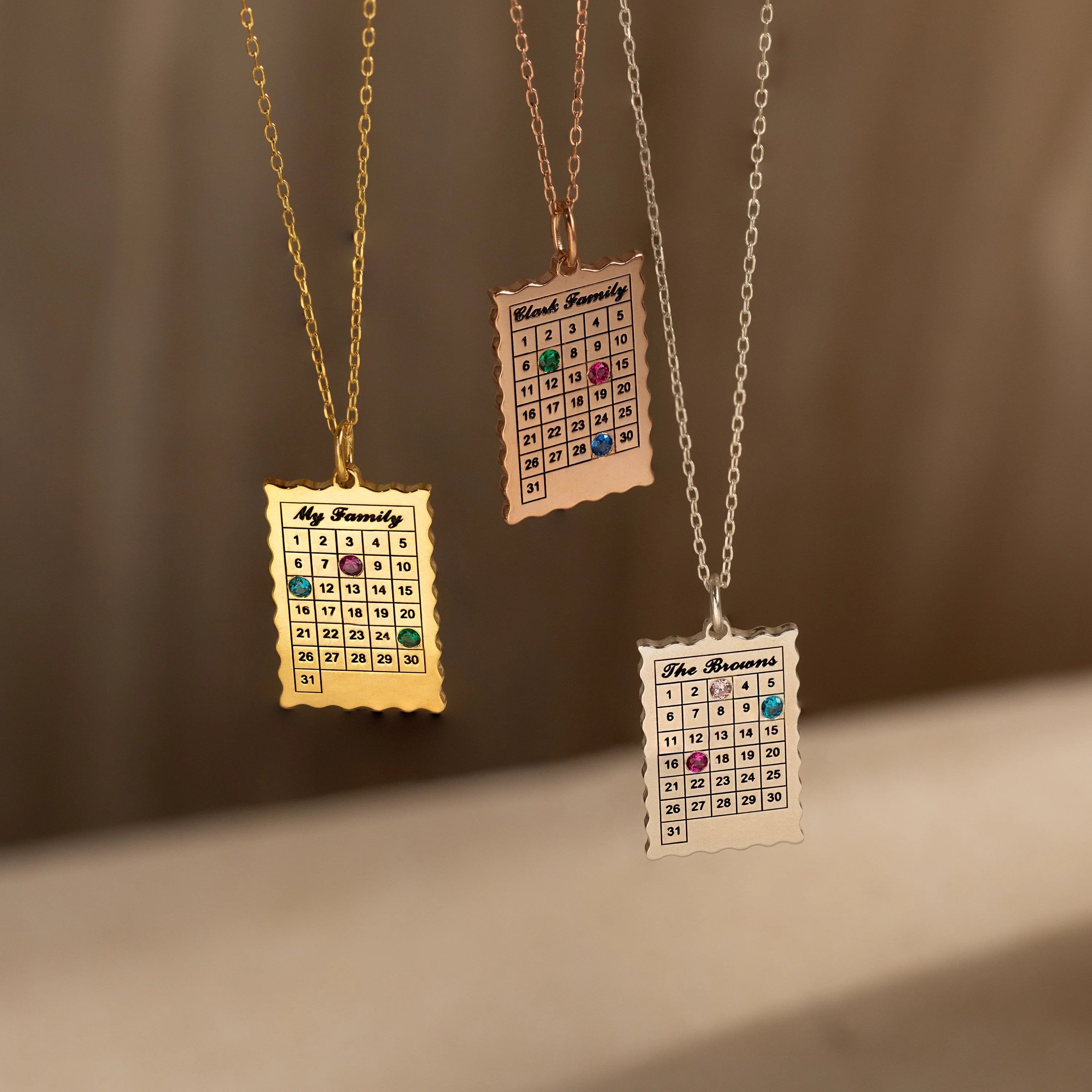 Calendar Birthstone Charm Necklace