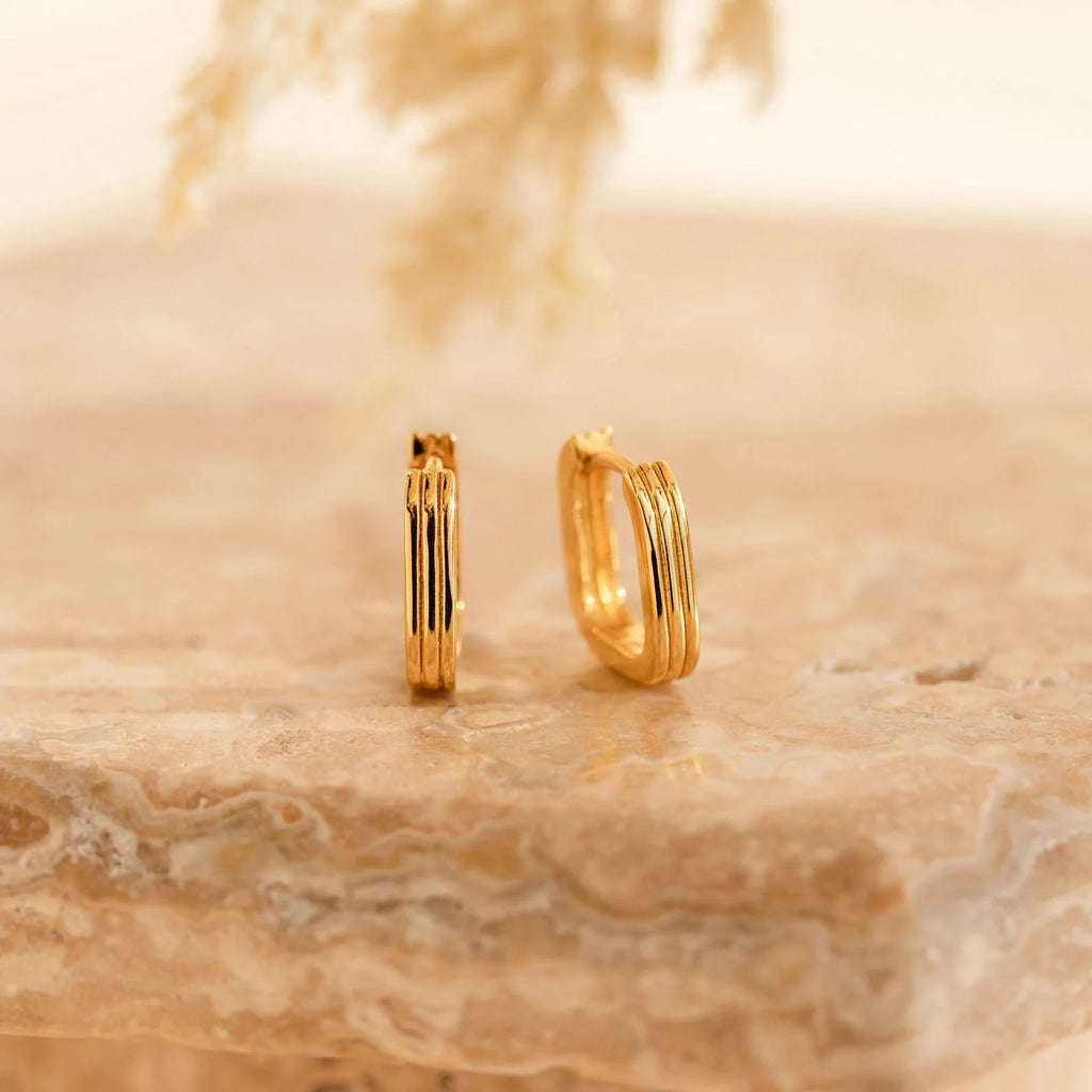 Ribbed Link Hoops Silver 18K Gold Plated