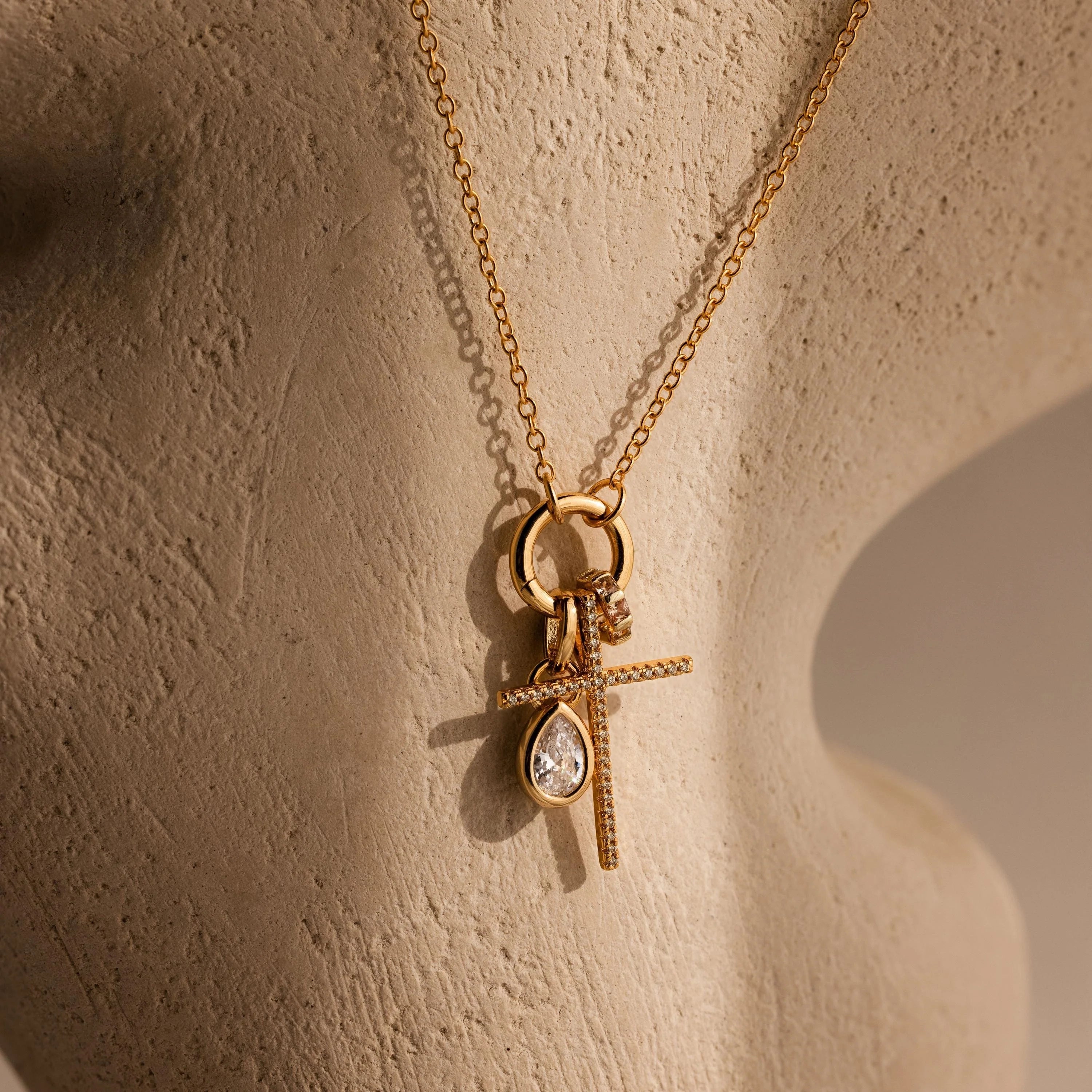 Diamond Pave Cross Charm Silver 18K Gold Plated