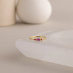 Dainty Baguette Birthstone Ring Silver 18K Gold Plated