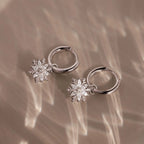 Diamond Poinsettia Charm Hoops Silver 18K Gold Plated