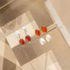 Carnelian Pearl Earrings Silver 18K Gold Plated