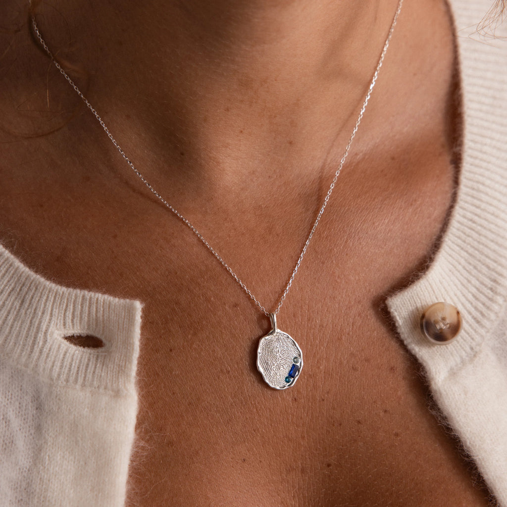 Organic Fingerprint Multi Birthstone Necklace  Silver 18K Gold Plated