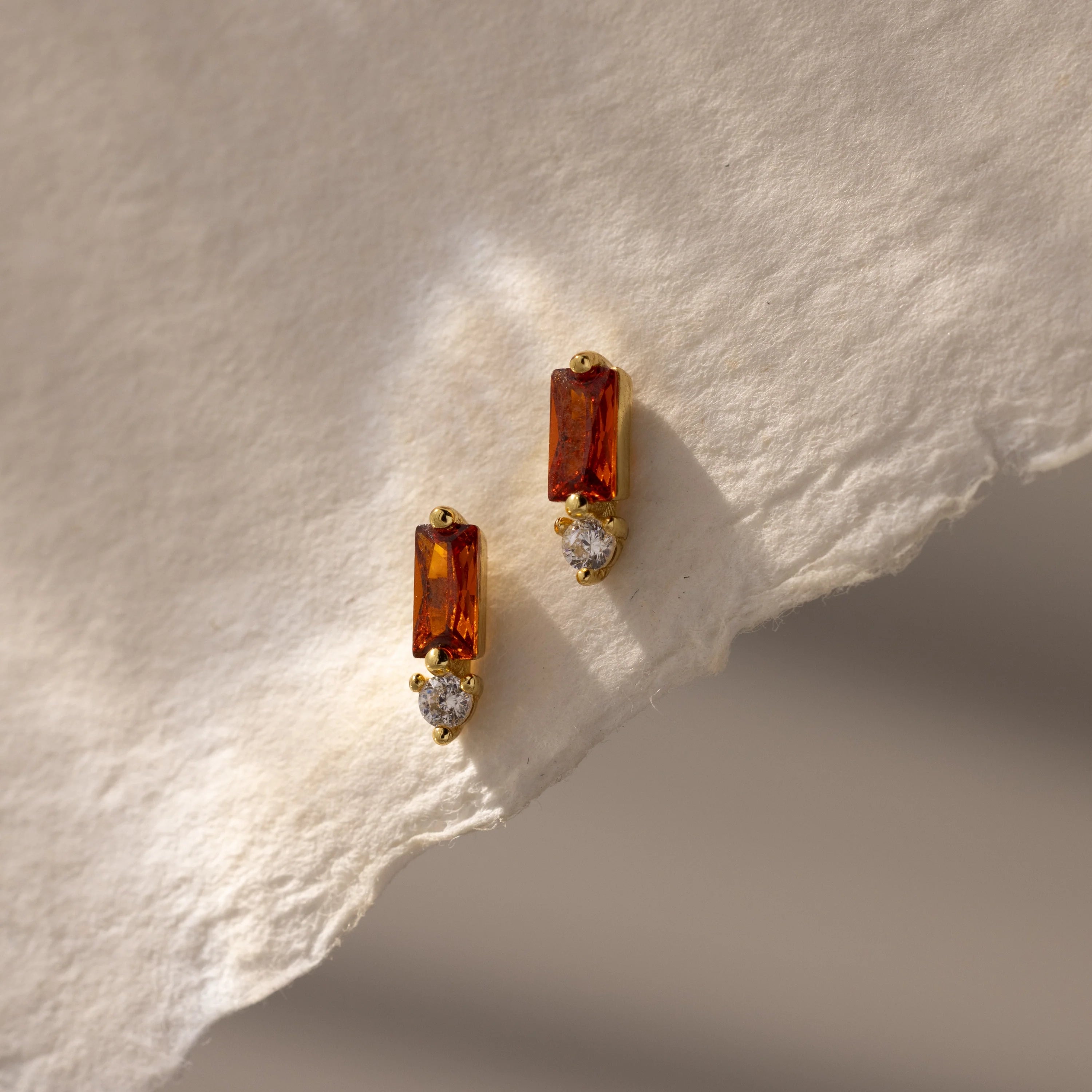 Diamond Baguette Birthstone Drop Studs Silver 18K Gold Plated