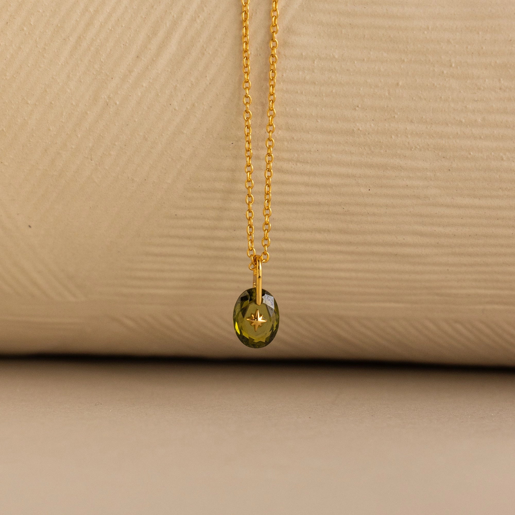 North Star Birthstone Signet Charm Necklace Silver 18K Gold Plated