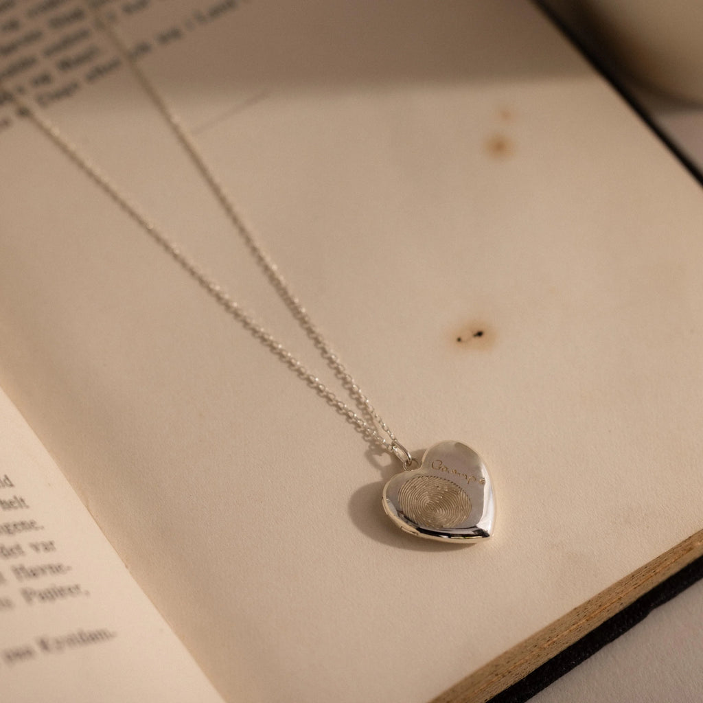 Fingerprint Heart Locket Necklace Silver 18K Gold Plated
