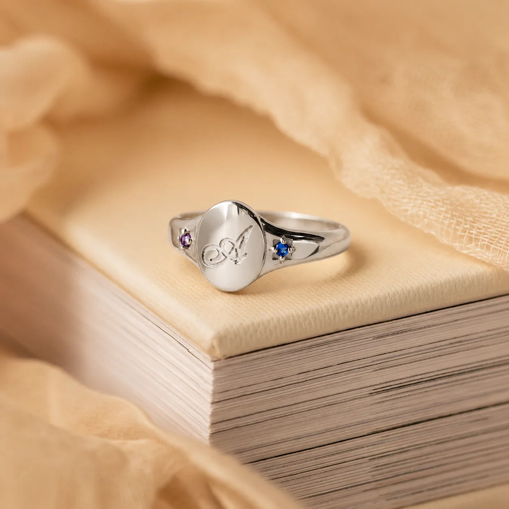 Initial Birthstone Signet Ring