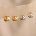 Pave Checkered Huggies Silver 18K Gold Plated
