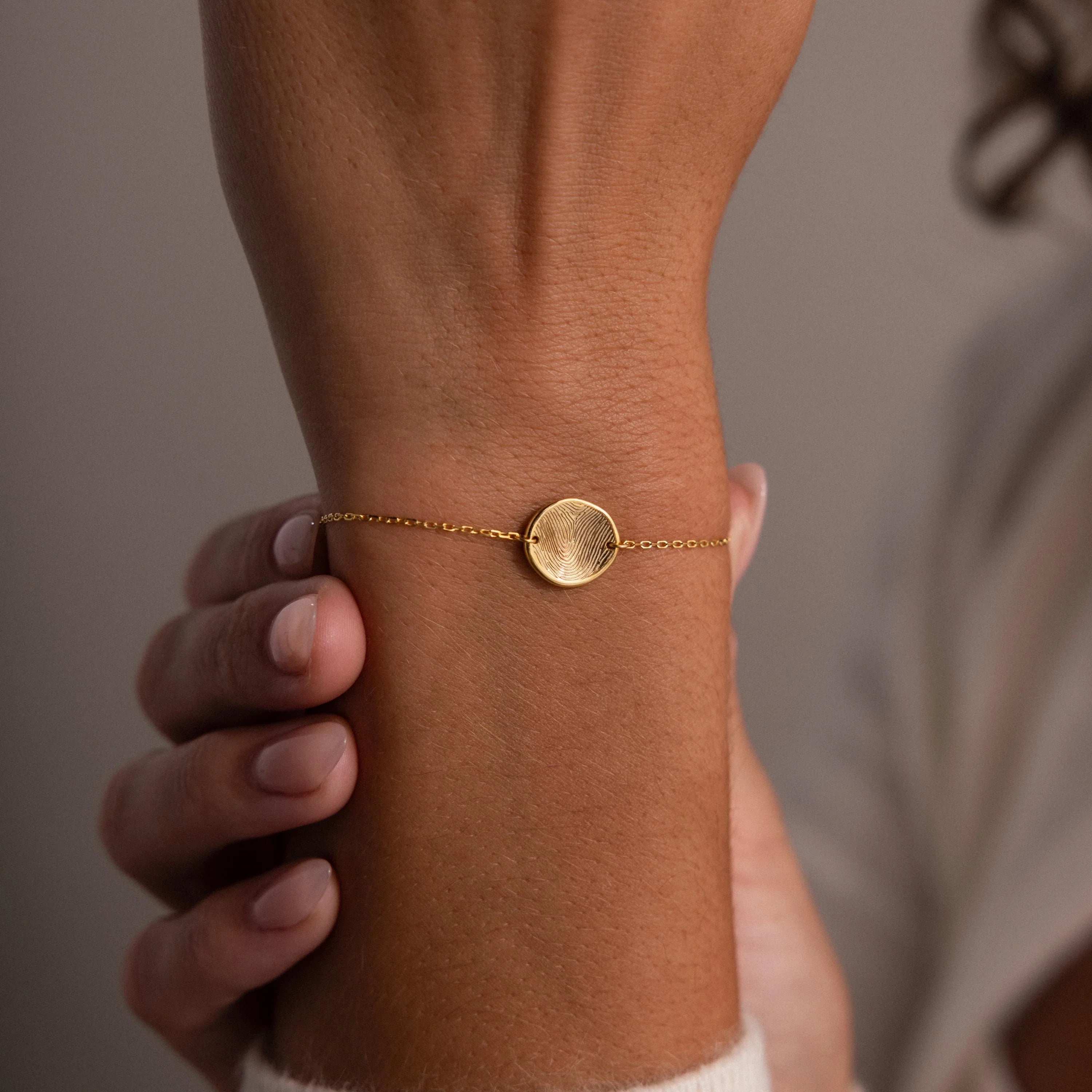 Dainty Organic Fingerprint Bracelet  Silver 18K Gold Plated