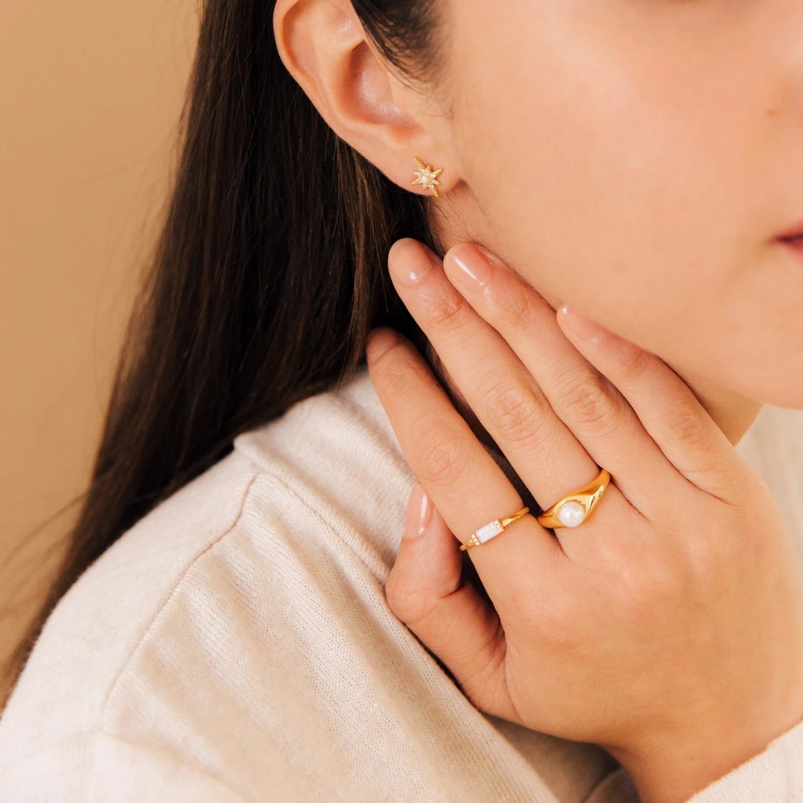 Freshwater Pearl Signet Ring Silver 18K Gold Plated