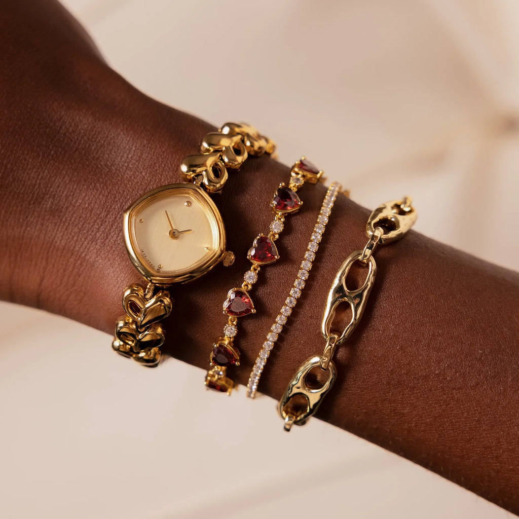 Heart Link Timepiece Silver 18K Gold Plated