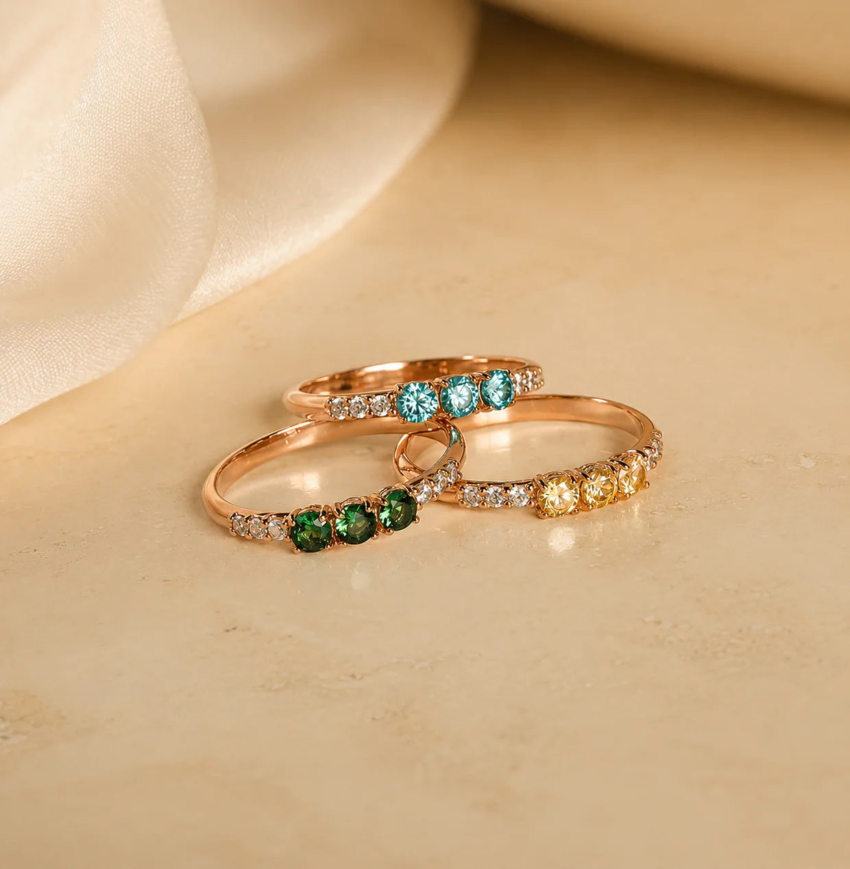 The Pave Triple Birthstone Eternity Ring