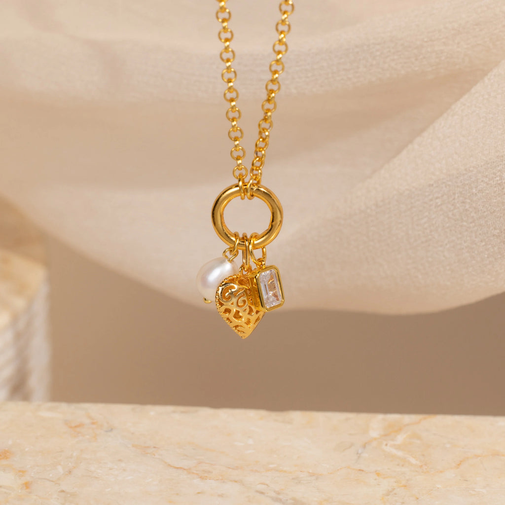 Rolo Circle Charm Necklace Silver 18K Gold Plated