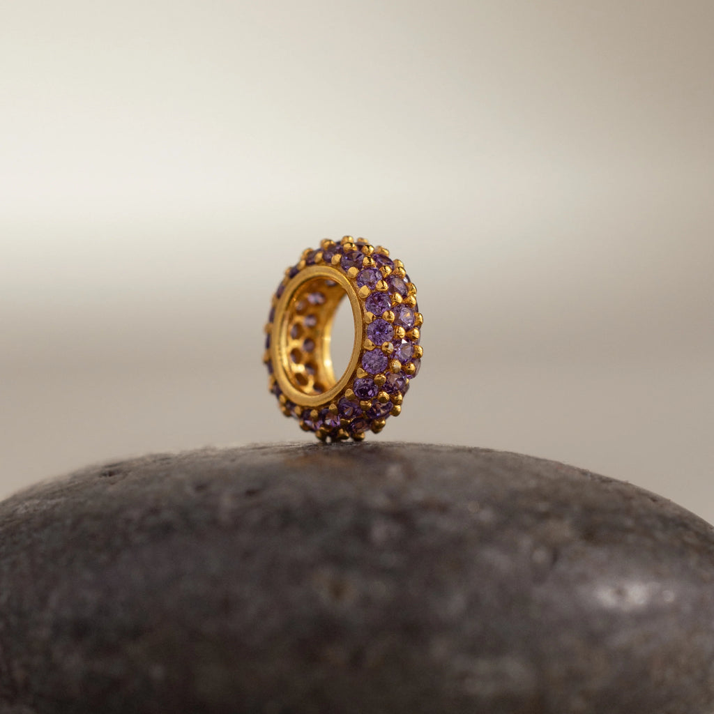 Pave Birthstone Charm Spacer Silver 18K Gold Plated