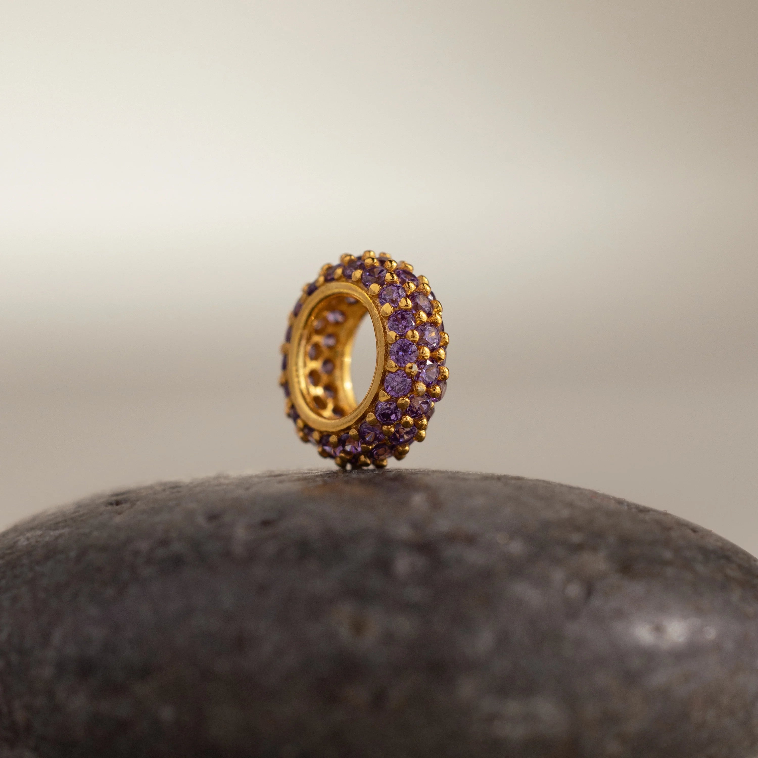 Pave Birthstone Charm Spacer Silver 18K Gold Plated