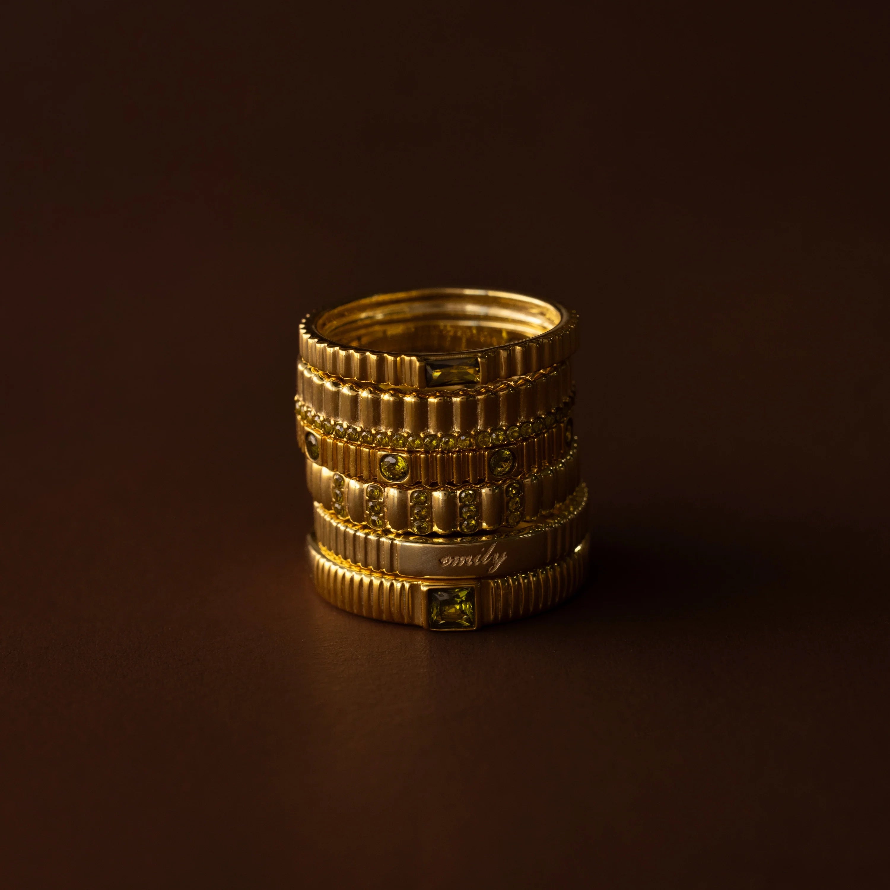 Dainty Ribbed Birthstone Ring Silver 18K Gold Plated