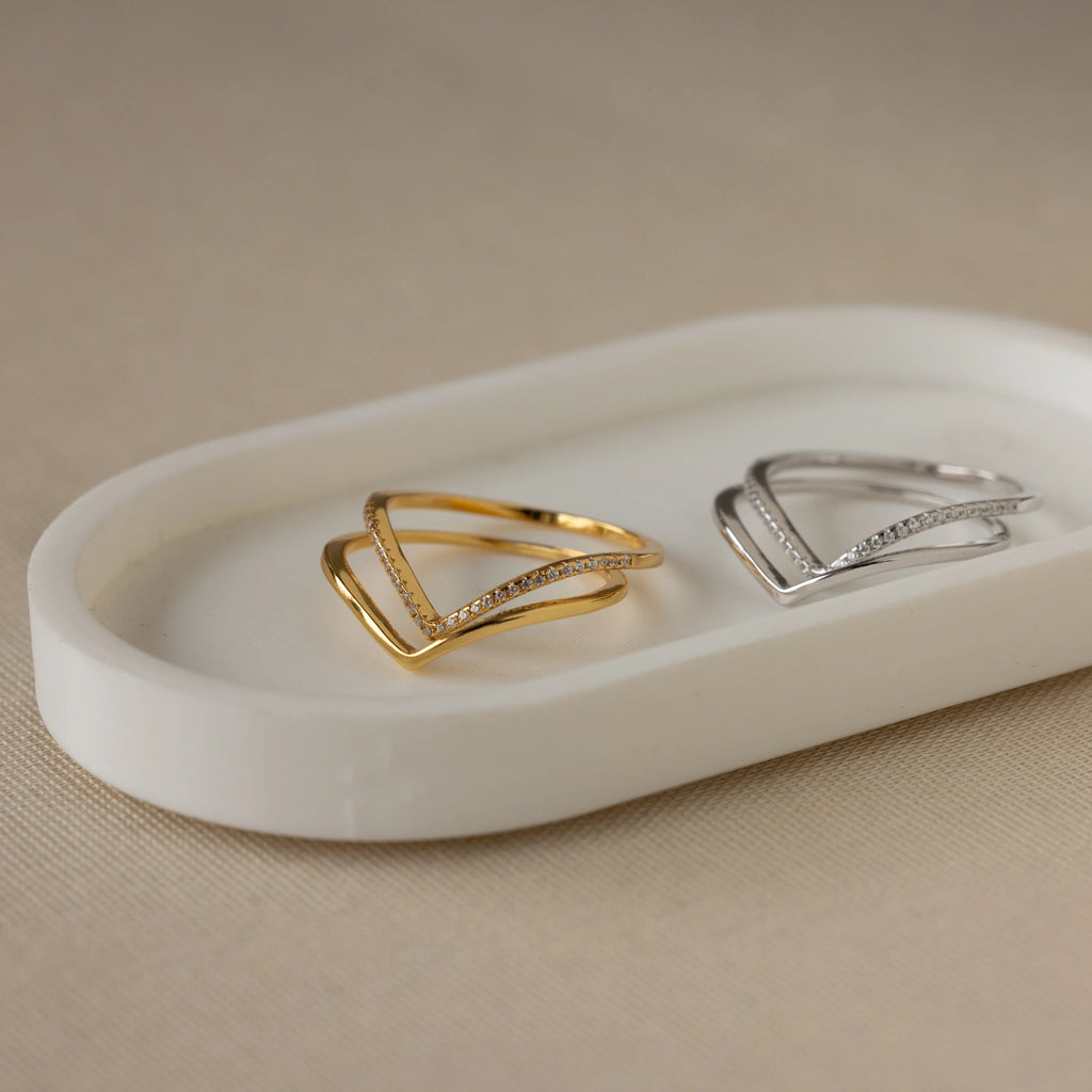Pave Curve Stacking Set Silver 18K Gold Plated