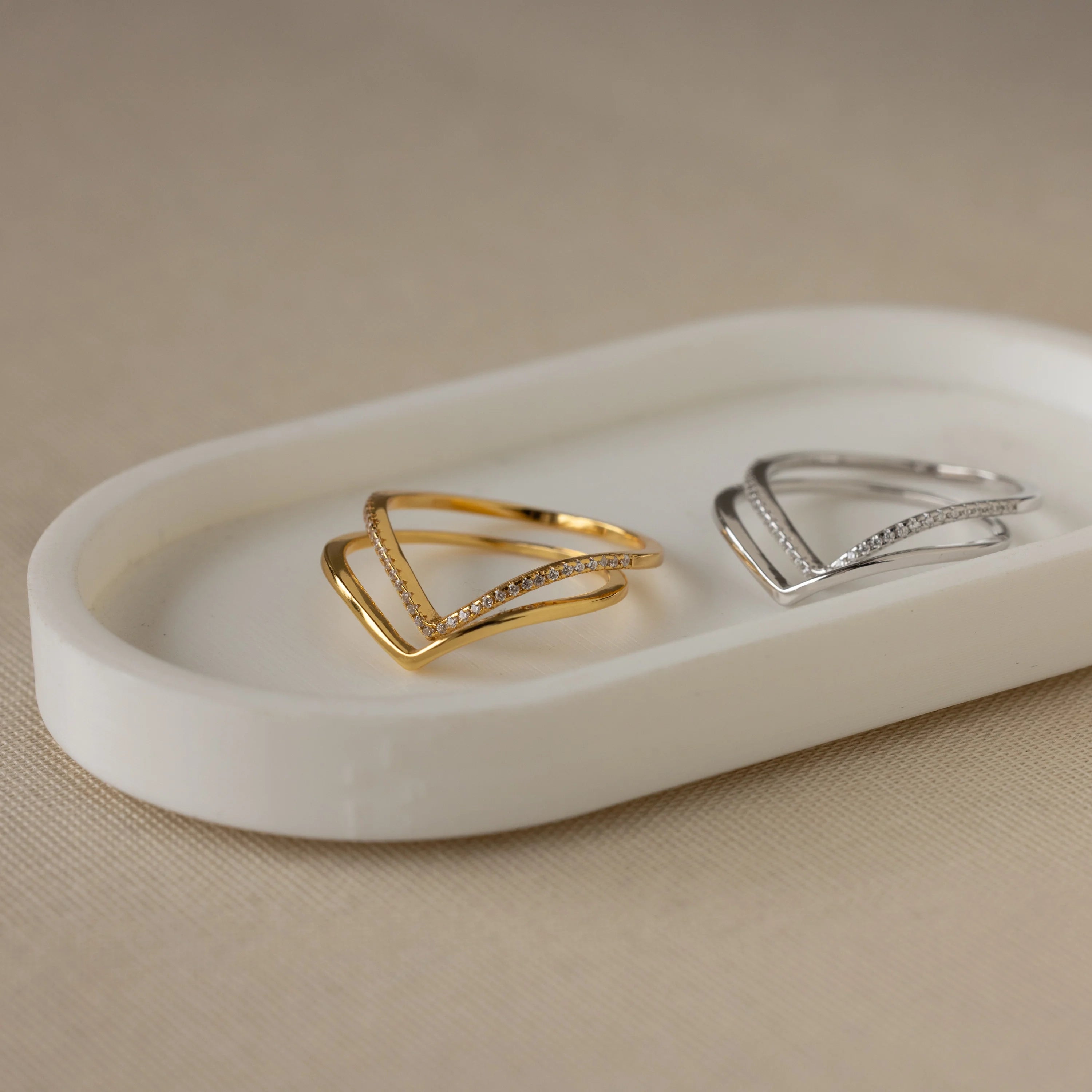 Pave Curve Stacking Set Silver 18K Gold Plated