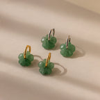 Jade Flower Hoops Silver 18K Gold Plated