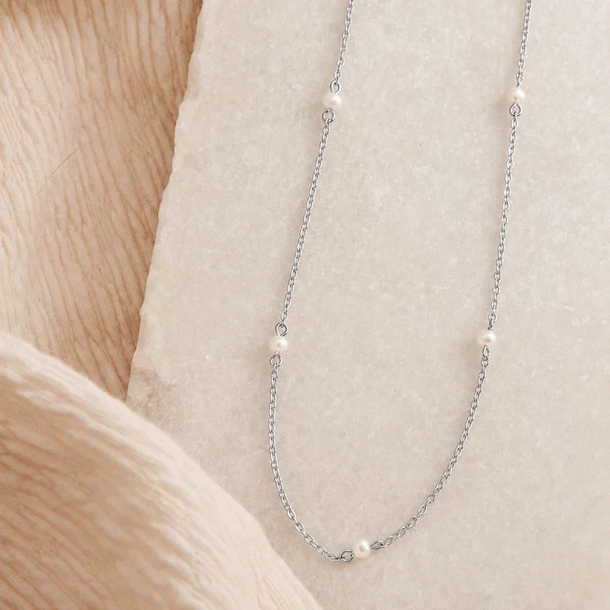 Dainty Pearl Station Necklace