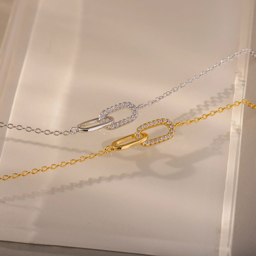 Pave Linked Pendant Bracelet Silver 18K Gold Plated