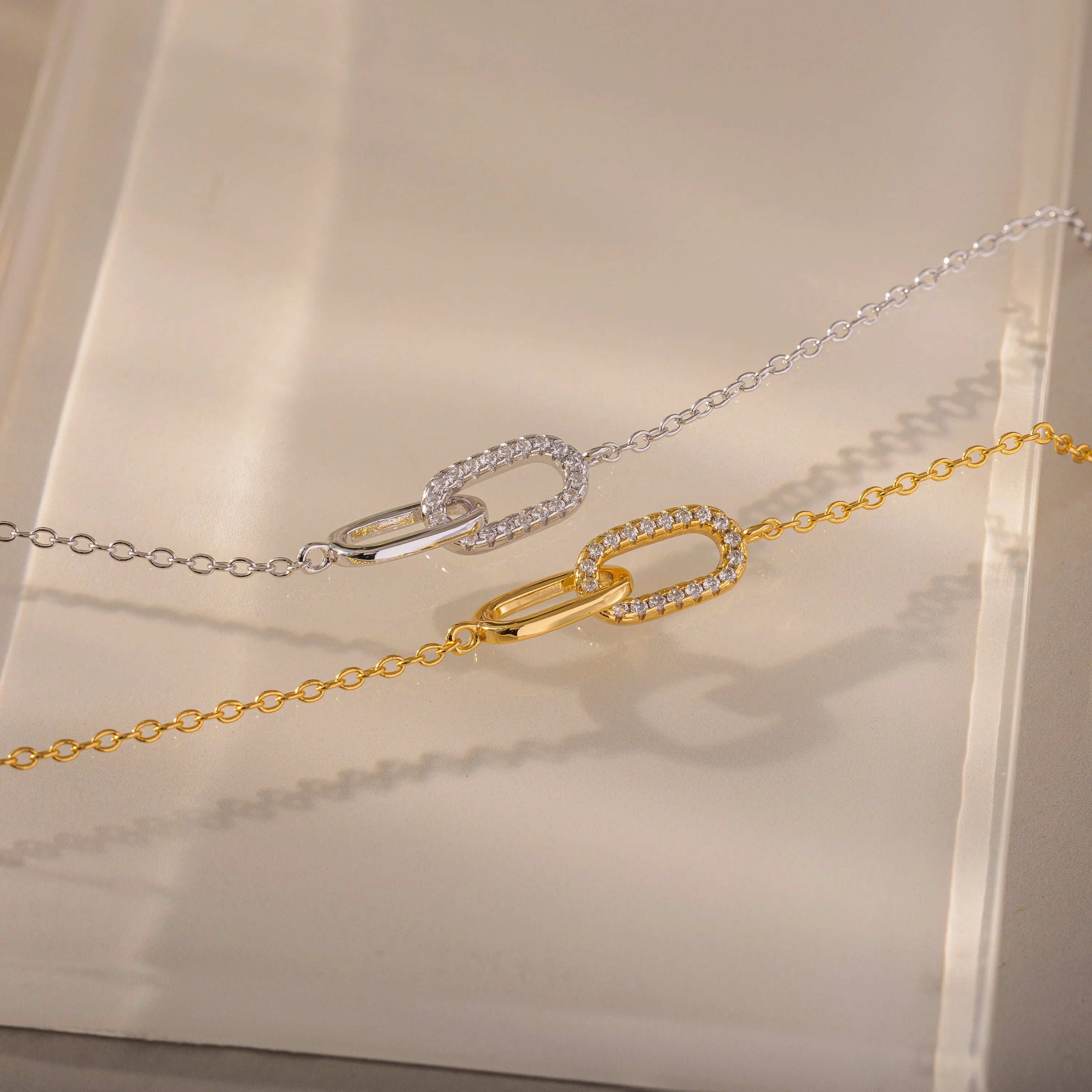 Pave Linked Pendant Bracelet Silver 18K Gold Plated