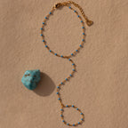 Turquoise Ocean Beaded Hand Chain Bracelet Silver 18K Gold Plated