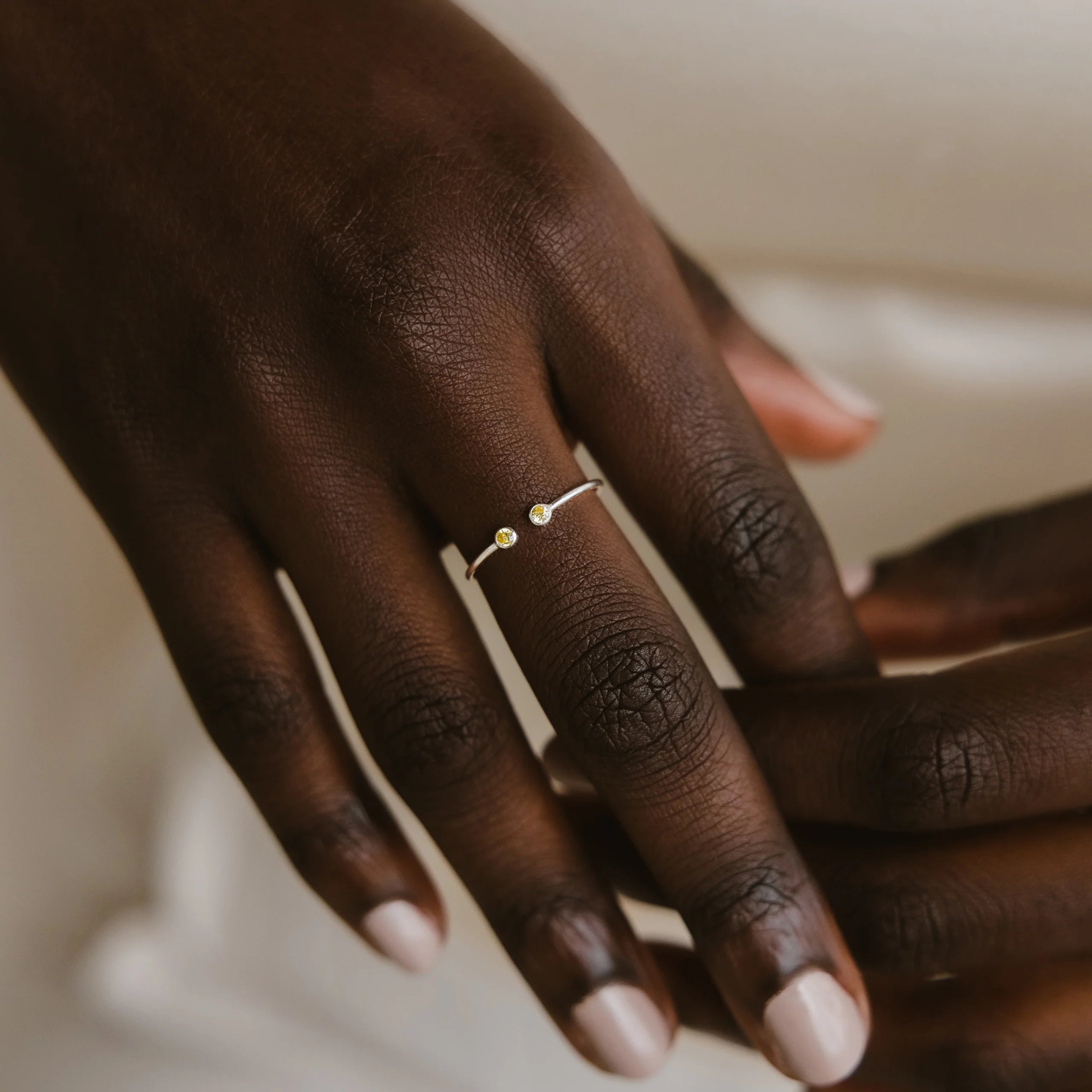 Tiny Dual Birthstone Ring Silver 18K Gold Plated