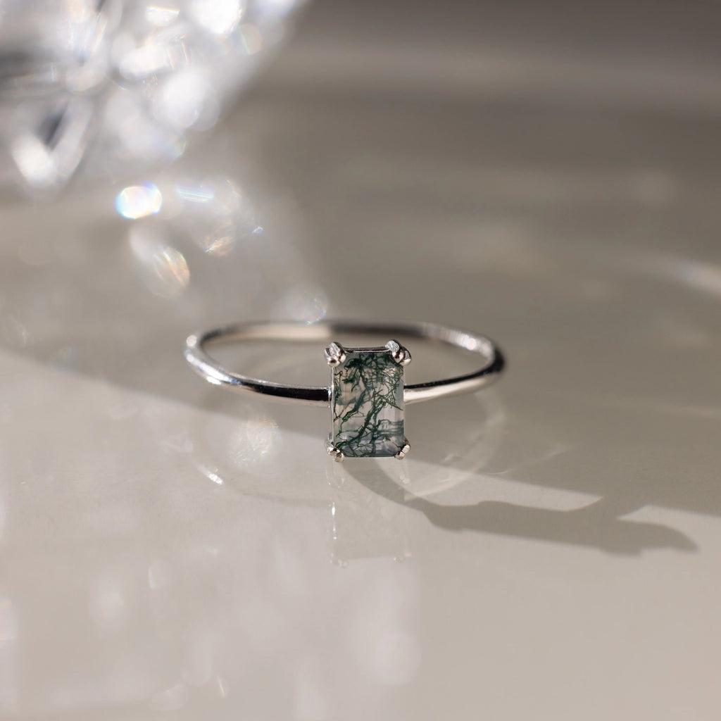 Agate Emerald Ring Silver 18K Gold Plated