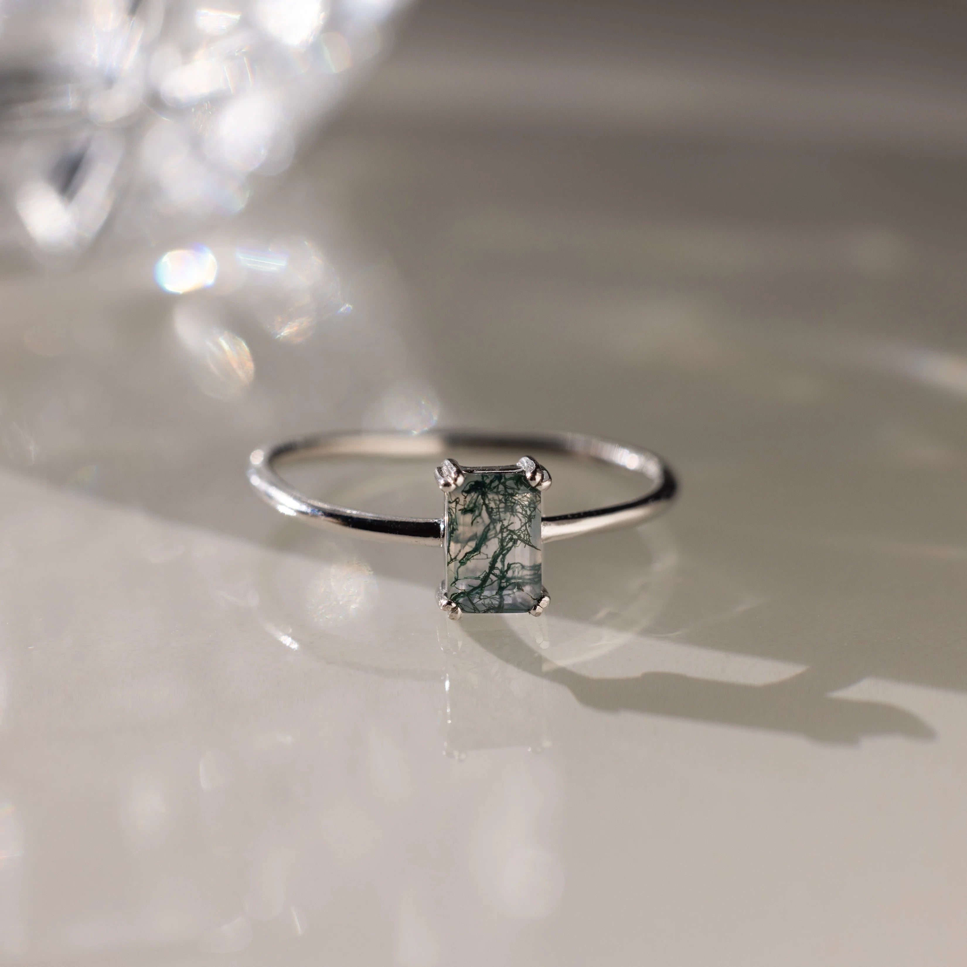 Agate Emerald Ring Silver 18K Gold Plated