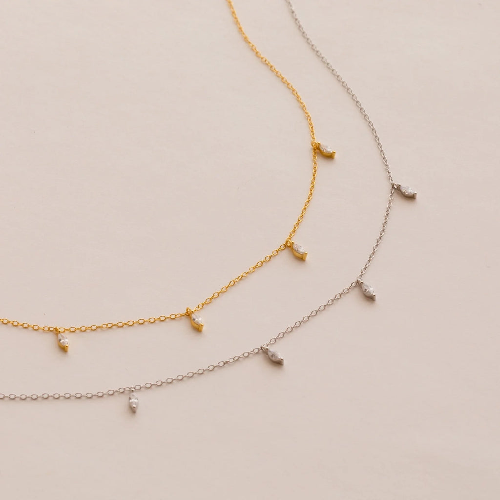 Marquise Station Necklace Silver 18K Gold Plated
