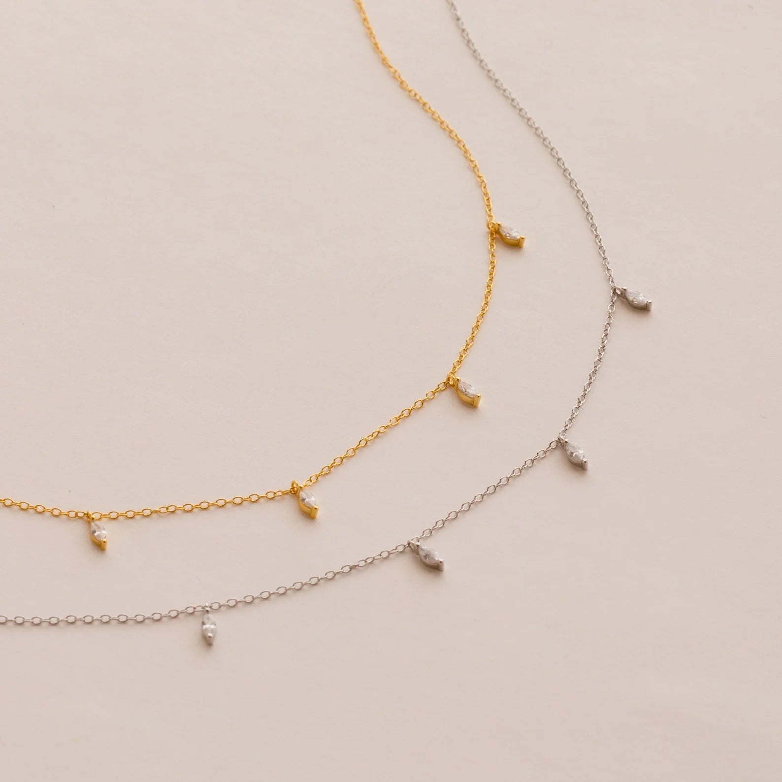 Marquise Station Necklace Silver 18K Gold Plated