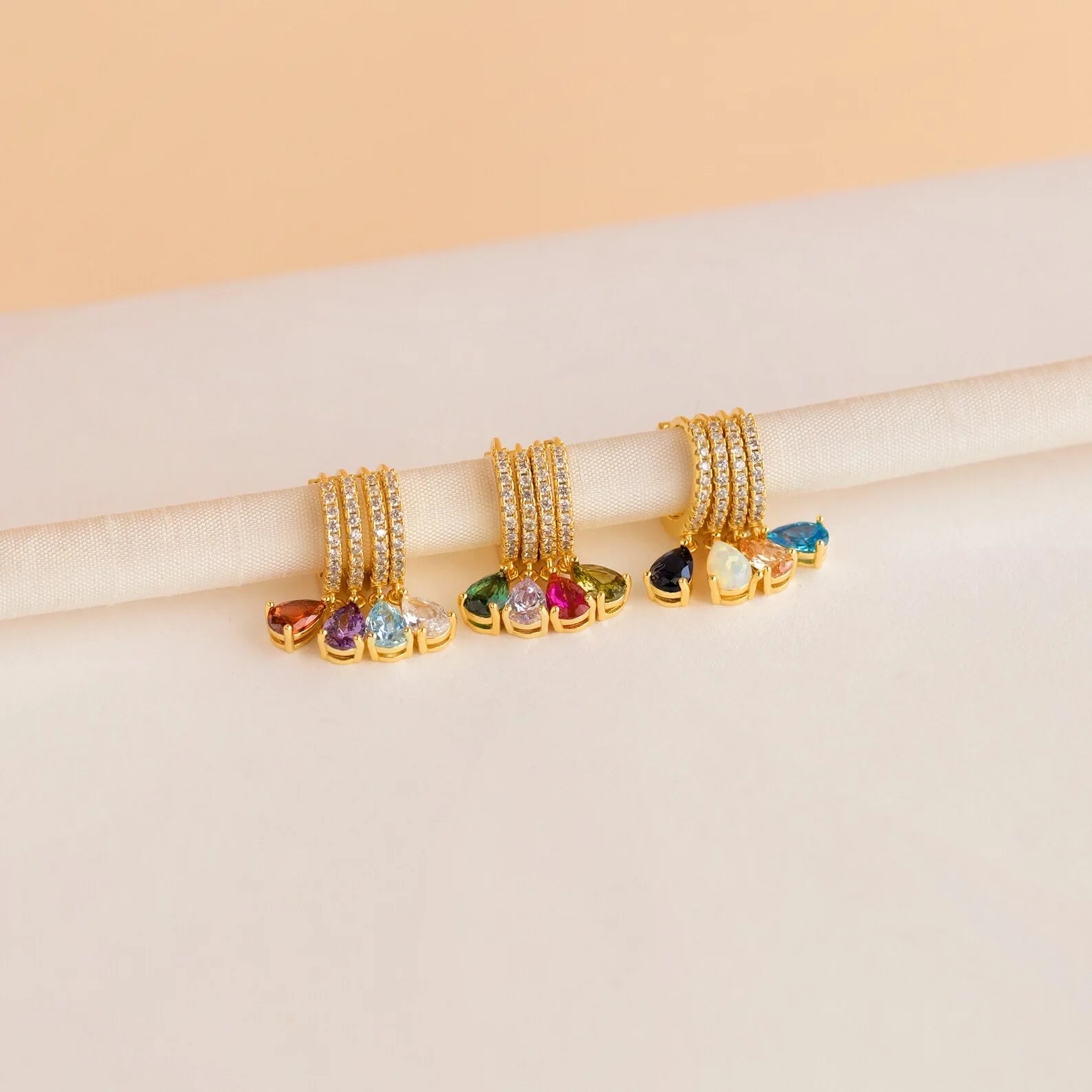 Pave Birthstone Drop Huggies Silver 18K Gold Plated
