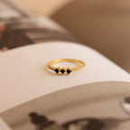Helena Diamond Onyx Ring Silver 18K Gold Plated