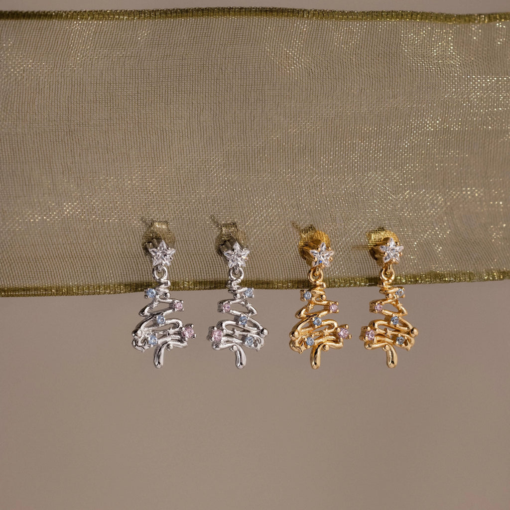 Diamond Christmas Tree Studs Silver 18K Gold Plated