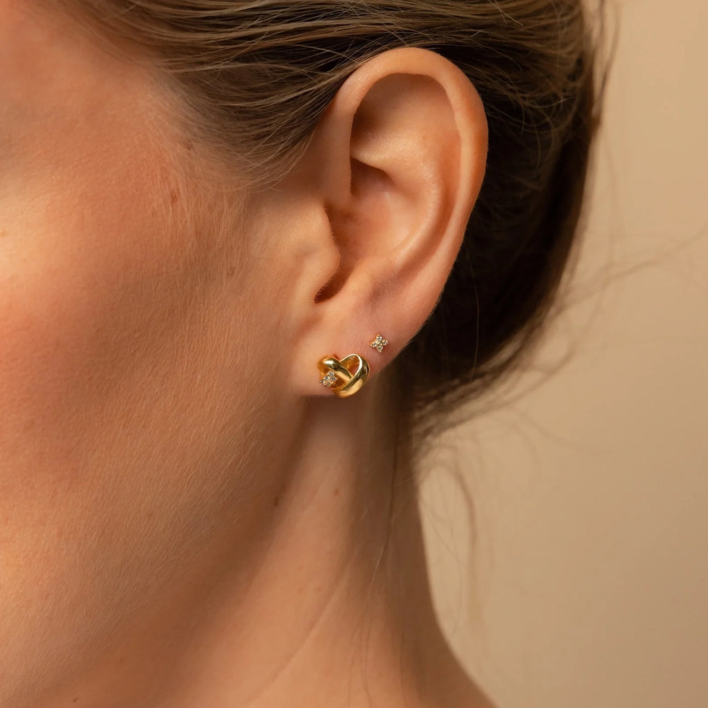 Heart Charm Knot Studs Silver 18K Gold Plated
