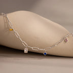 Mixed Birthstone Charm Necklace Silver 18K Gold Plated