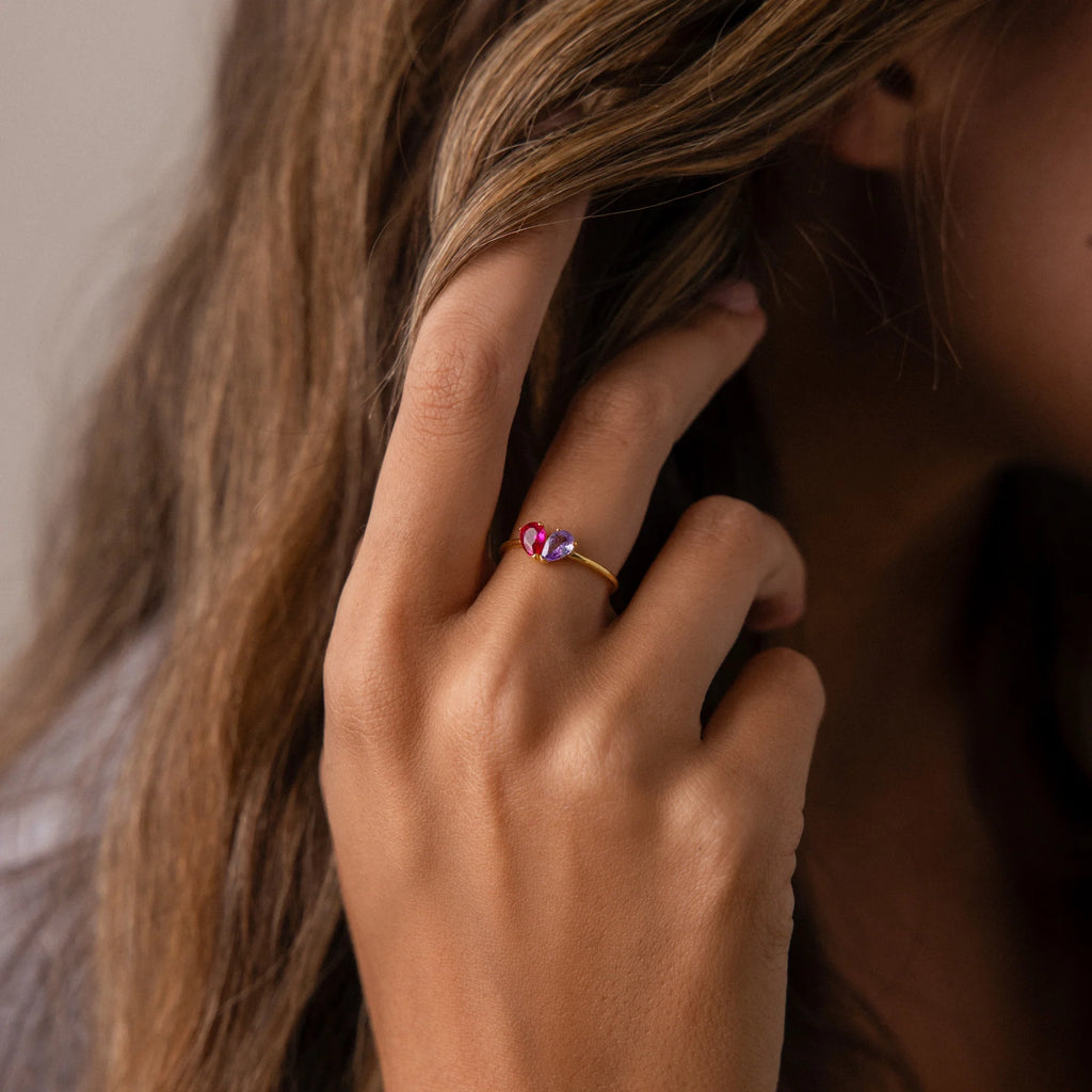 Toi et Moi Teardrop Heart Ring Silver 18K Gold Plated