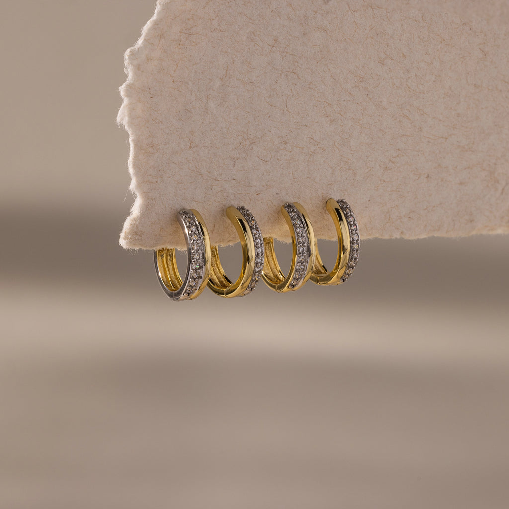 Half Pave Huggies Silver 18K Gold Plated