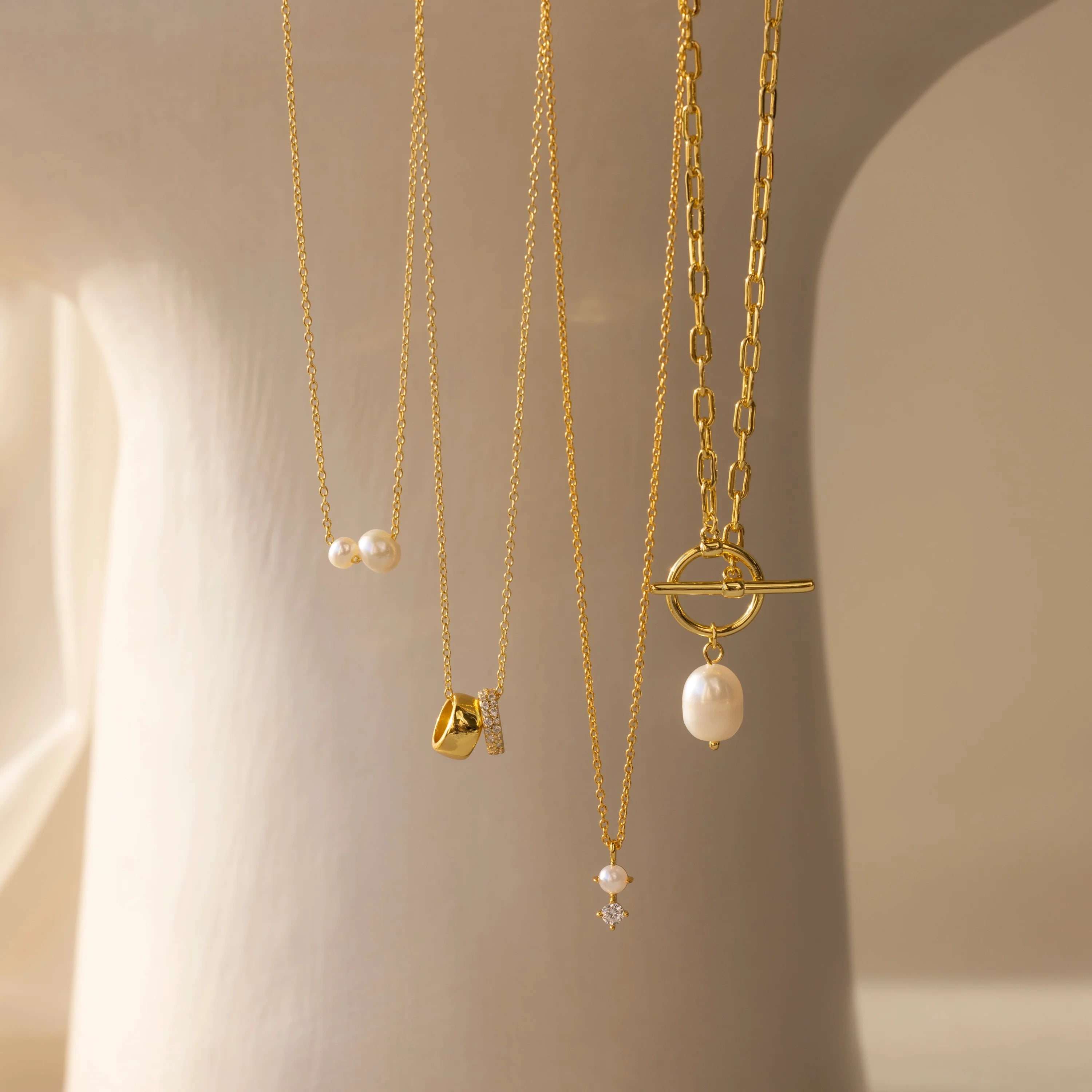 Dainty Duo Pearl Necklace Silver 18K Gold Plated