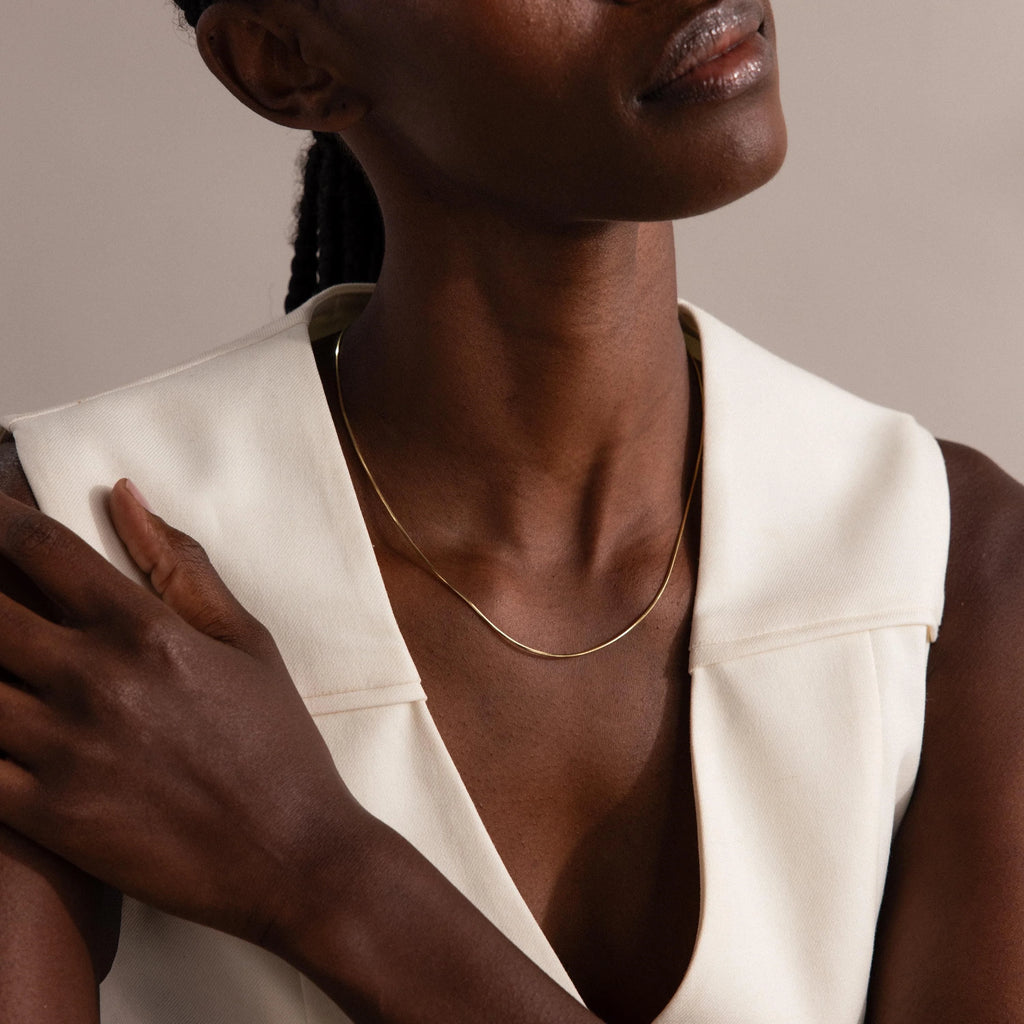 Dainty Herringbone Necklace Silver 18K Gold Plated