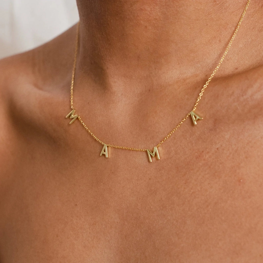 Mama Script Necklace Silver 18K Gold Plated