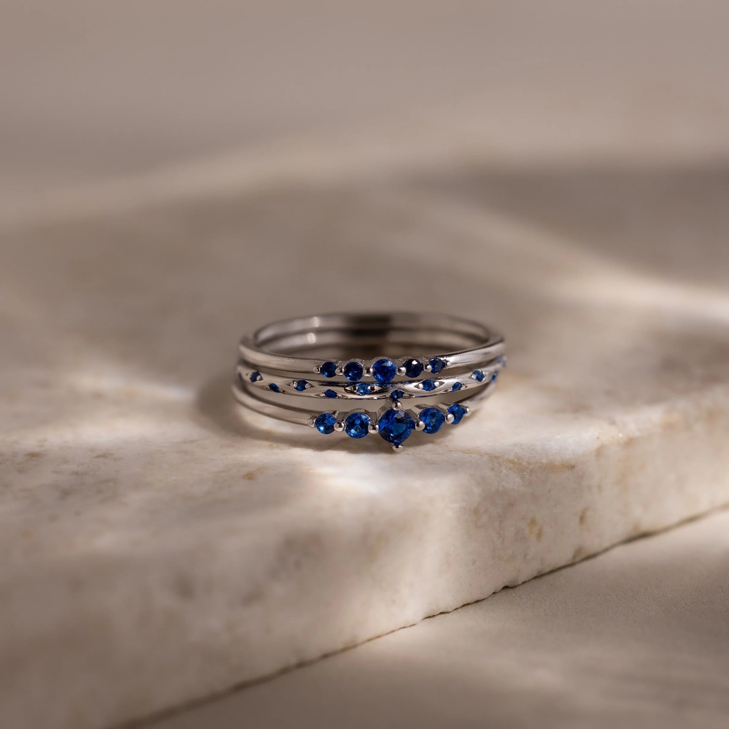 Sapphire Stacking Ring Set Silver 18K Gold Plated