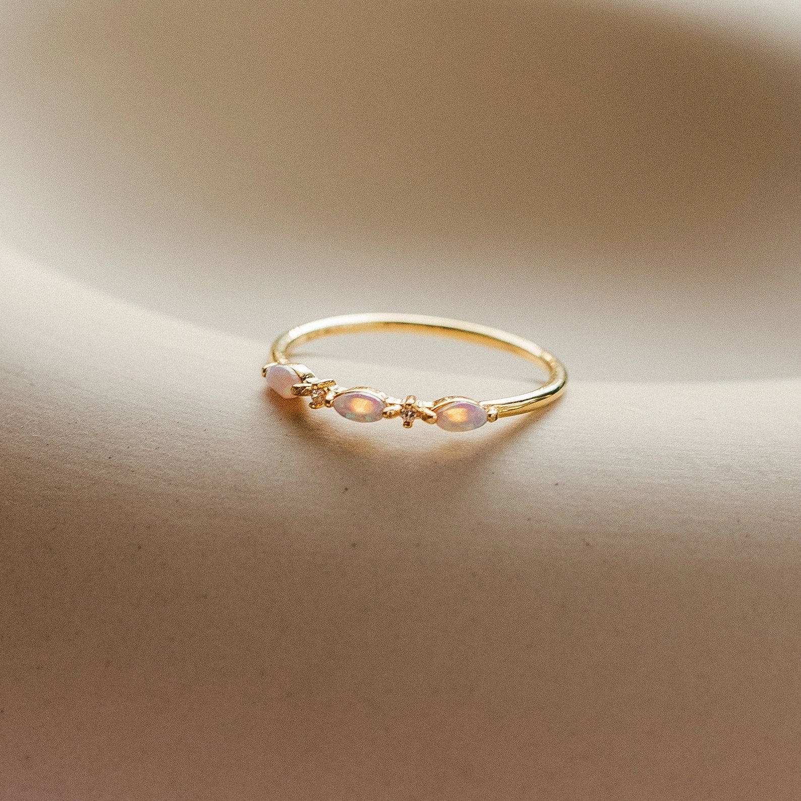 Diamond Alessia Trio Opal Ring Silver 18K Gold Plated